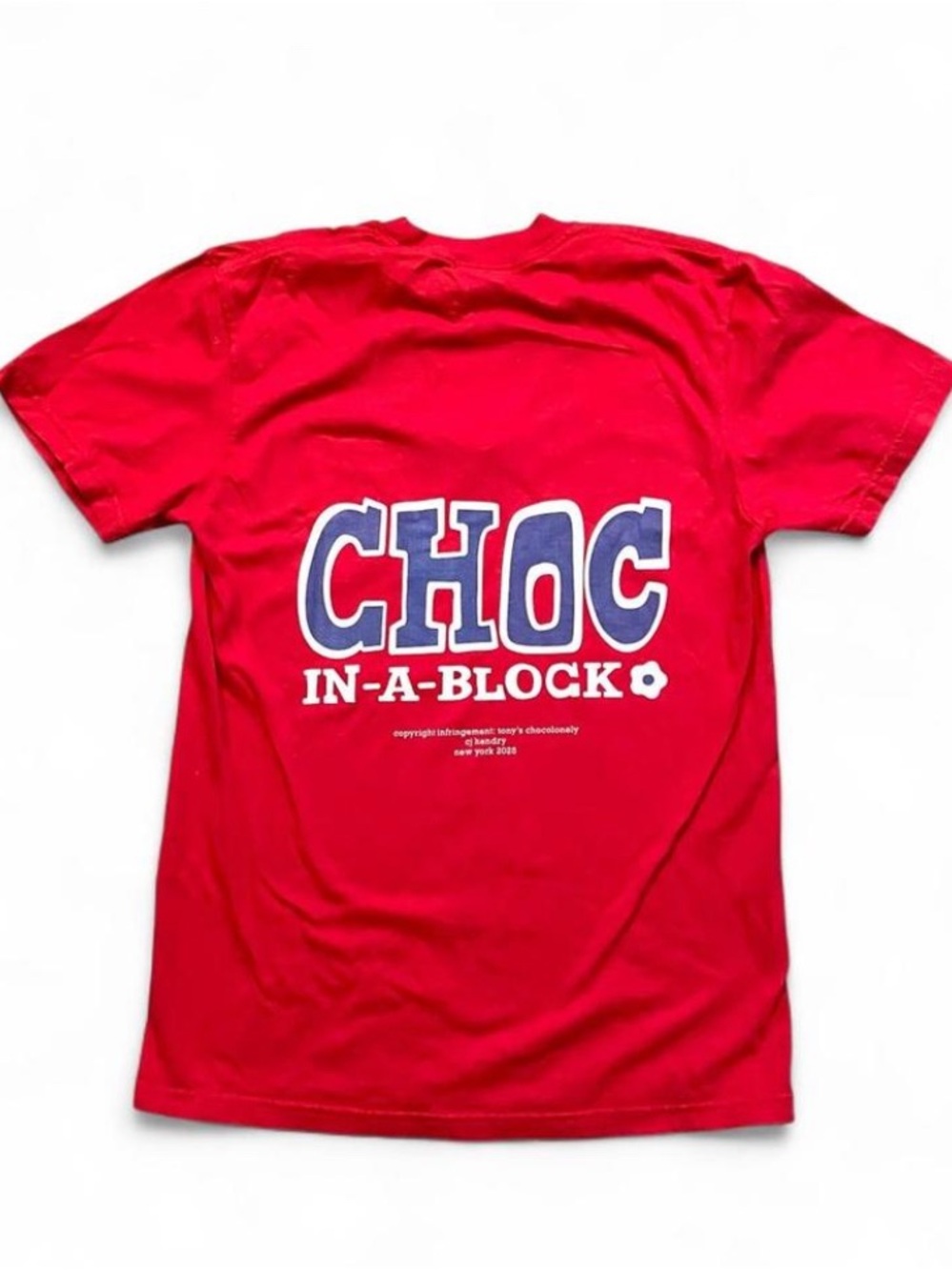 CJ Hendry x Tony Chocolonely CHOC In-A-Block Red Graphic Tee, Ltd Ed NWT